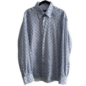 Eredi Pisano Roma 100% Linen Italian Long Sleeve Button Down Shirt Blue White